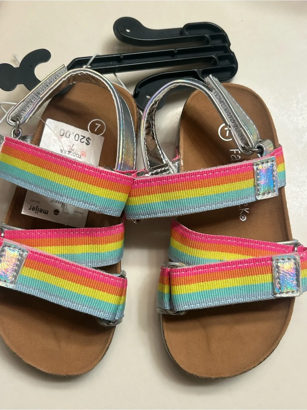 NWT-Girls Falls Creek Rainbow Stripe Sandals with Silver Trim